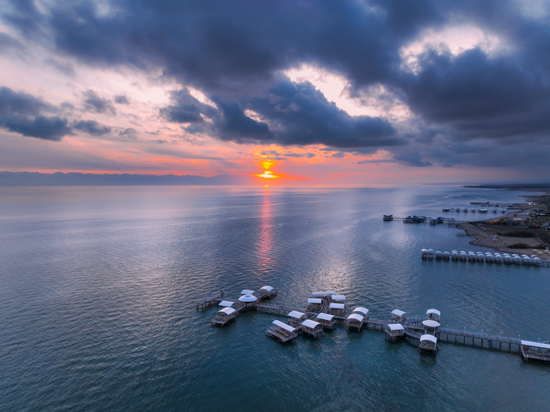Sunset over Issyk-Kul lake